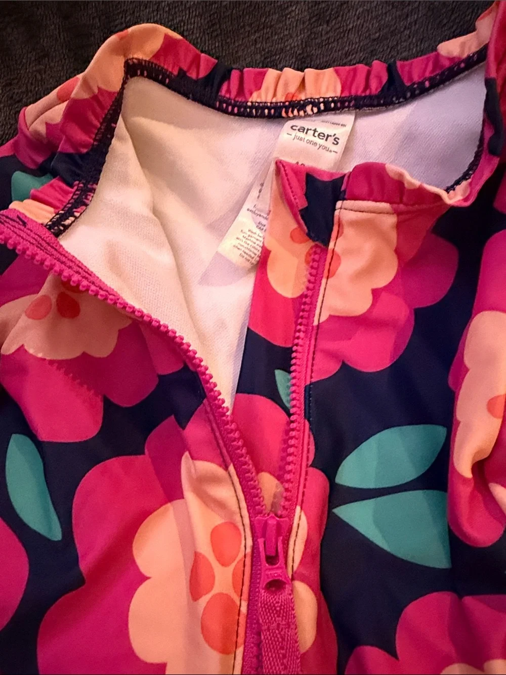 Carter's Pink & Navy Floral Long-Sleeve One-Piece Swimsuit